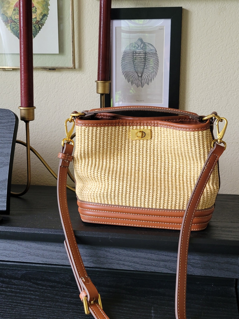 MANGO Raffia-Effect Bucket Bag